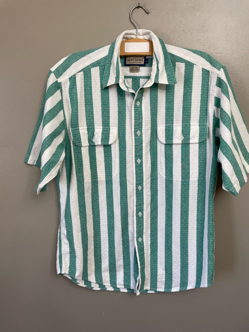 Ruff Hewn men’s medium green stripe cotton shirt Gorpcore casual